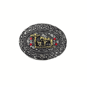 Hebilla Oval Cruz Grande Gris Dorado